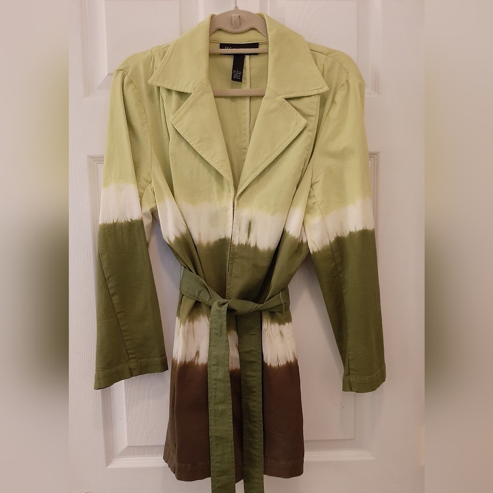 I.N.C. International Concepts- belted cotton trench-large-green,brown,white